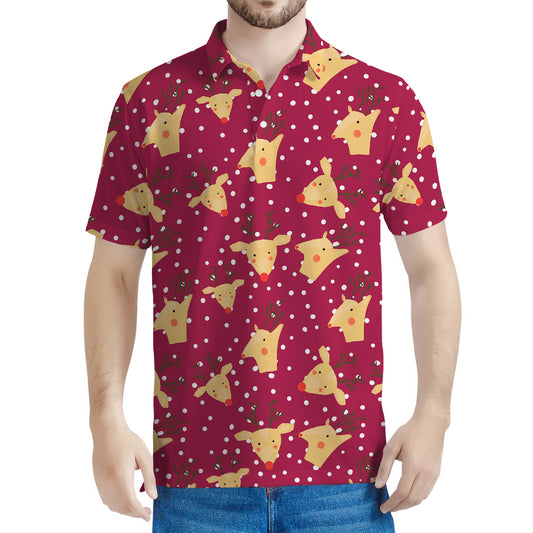Christmas Deer Pattern Print Men's Polo Shirt