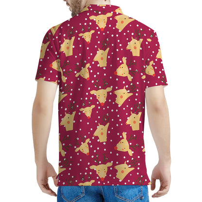 Christmas Deer Pattern Print Men's Polo Shirt