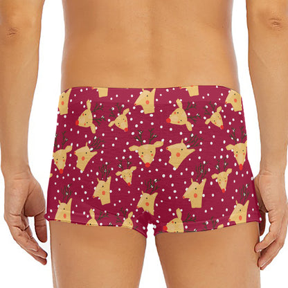 Christmas Deer Pattern Print Men's Short Boxer Briefs