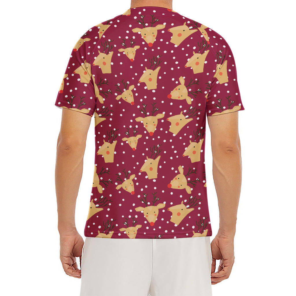 Christmas Deer Pattern Print Men's Short Sleeve Rash Guard