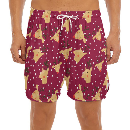 Christmas Deer Pattern Print Men's Split Running Shorts