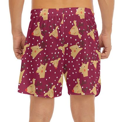 Christmas Deer Pattern Print Men's Split Running Shorts