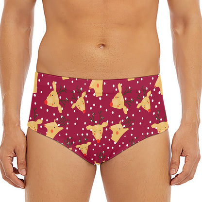 Christmas Deer Pattern Print Men's Triangle Swim Briefs