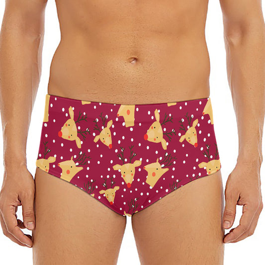 Christmas Deer Pattern Print Men's Triangle Swim Briefs