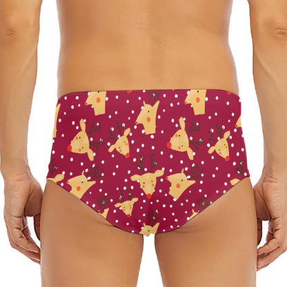 Christmas Deer Pattern Print Men's Triangle Swim Briefs