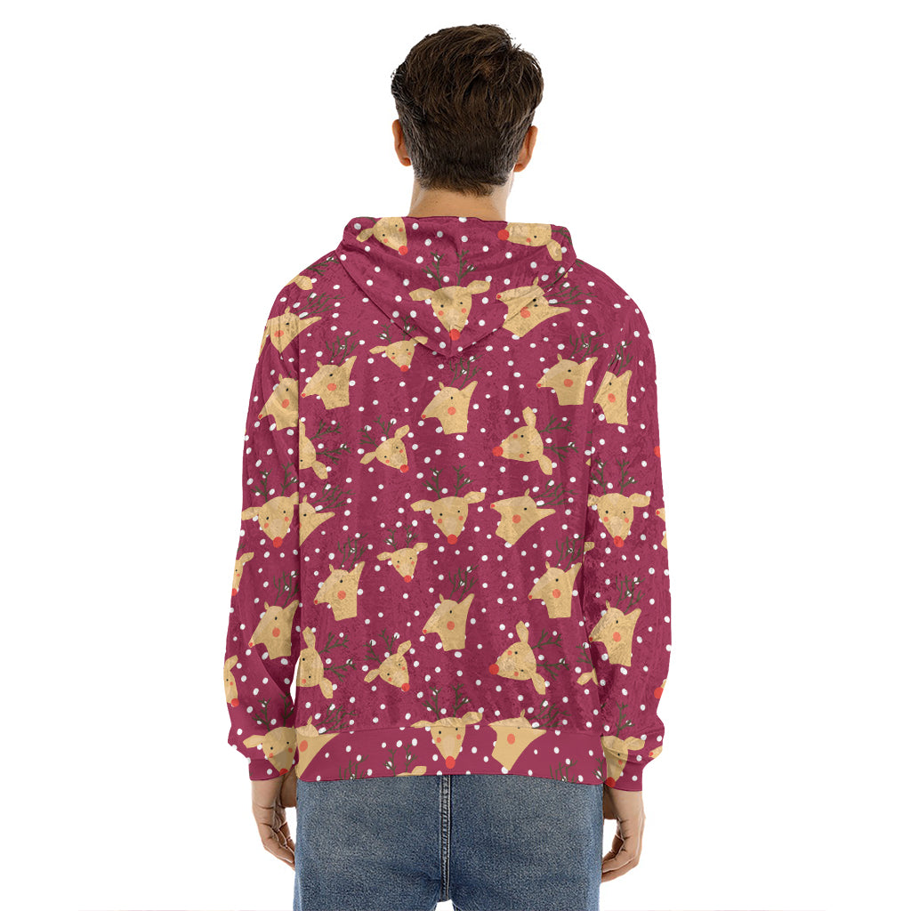 Christmas Deer Pattern Print Men's Velvet Pullover Hoodie