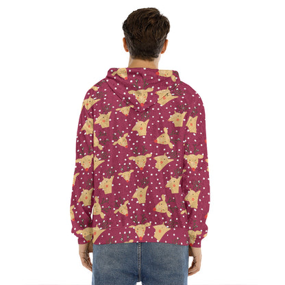 Christmas Deer Pattern Print Men's Velvet Pullover Hoodie
