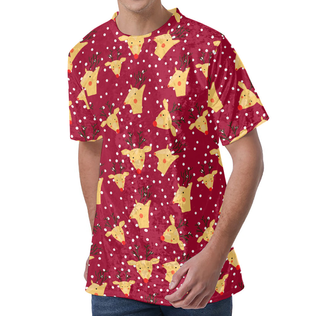 Christmas Deer Pattern Print Men's Velvet T-Shirt