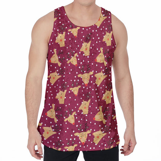 Christmas Deer Pattern Print Men's Velvet Tank Top