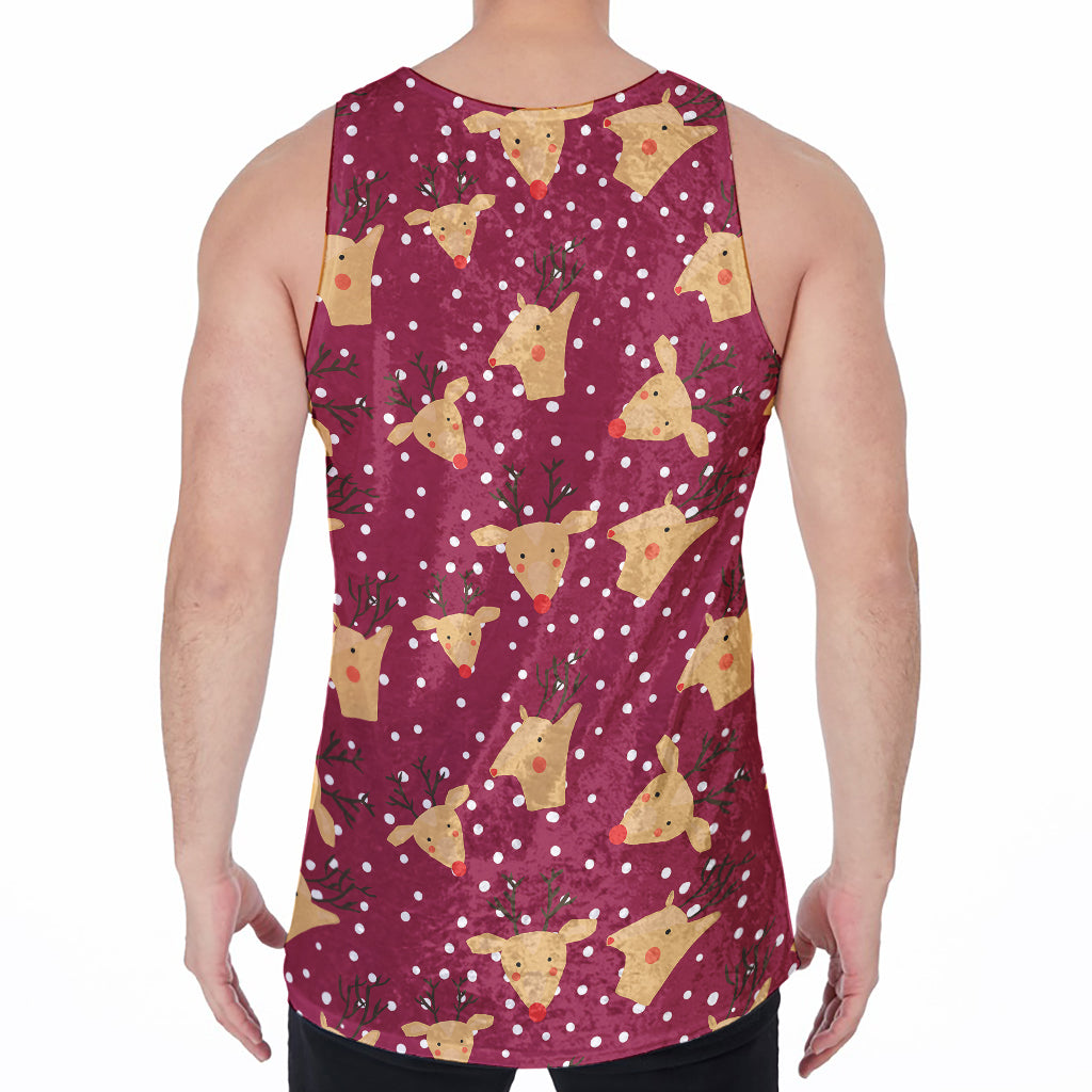 Christmas Deer Pattern Print Men's Velvet Tank Top