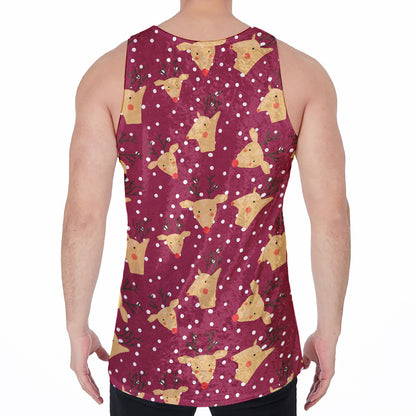 Christmas Deer Pattern Print Men's Velvet Tank Top