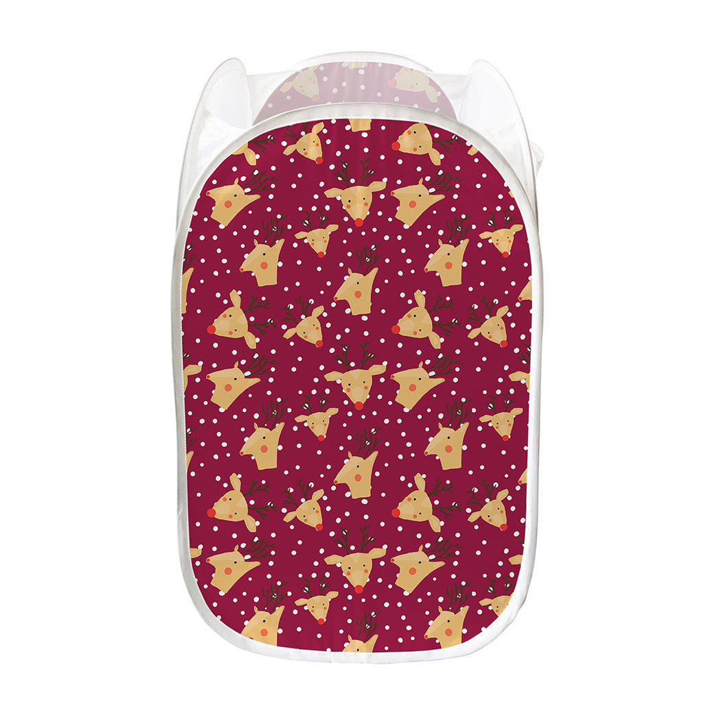 Christmas Deer Pattern Print Mesh Laundry Hamper