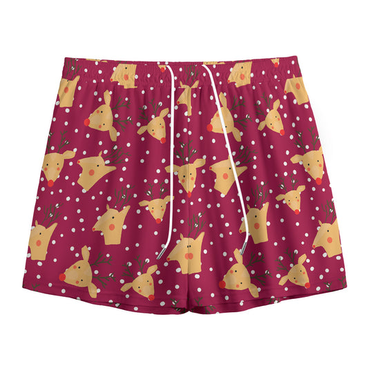 Christmas Deer Pattern Print Mesh Shorts