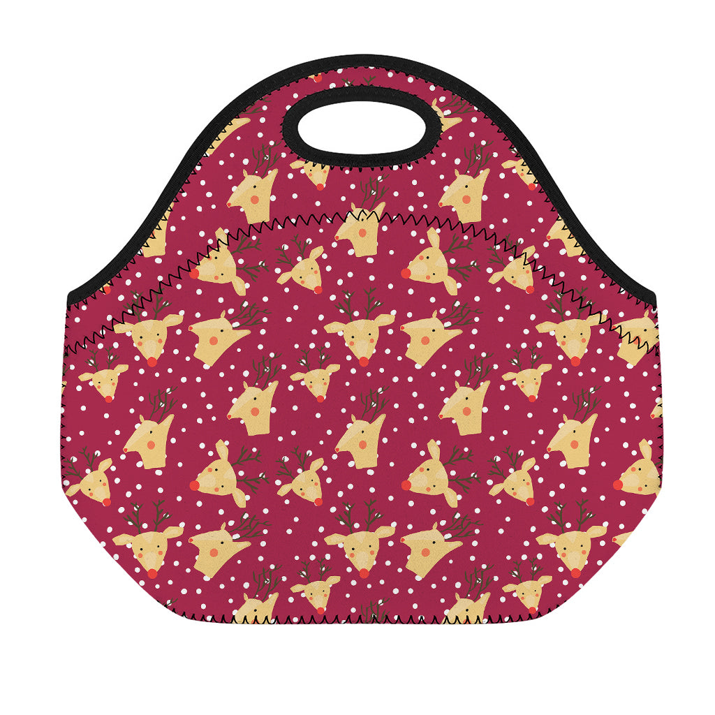Christmas Deer Pattern Print Neoprene Lunch Bag