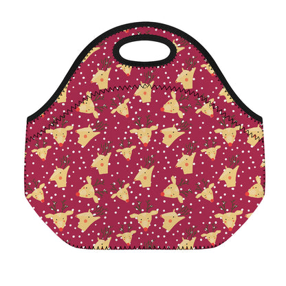 Christmas Deer Pattern Print Neoprene Lunch Bag