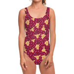 Christmas Deer Pattern Print One Piece Swimsuit