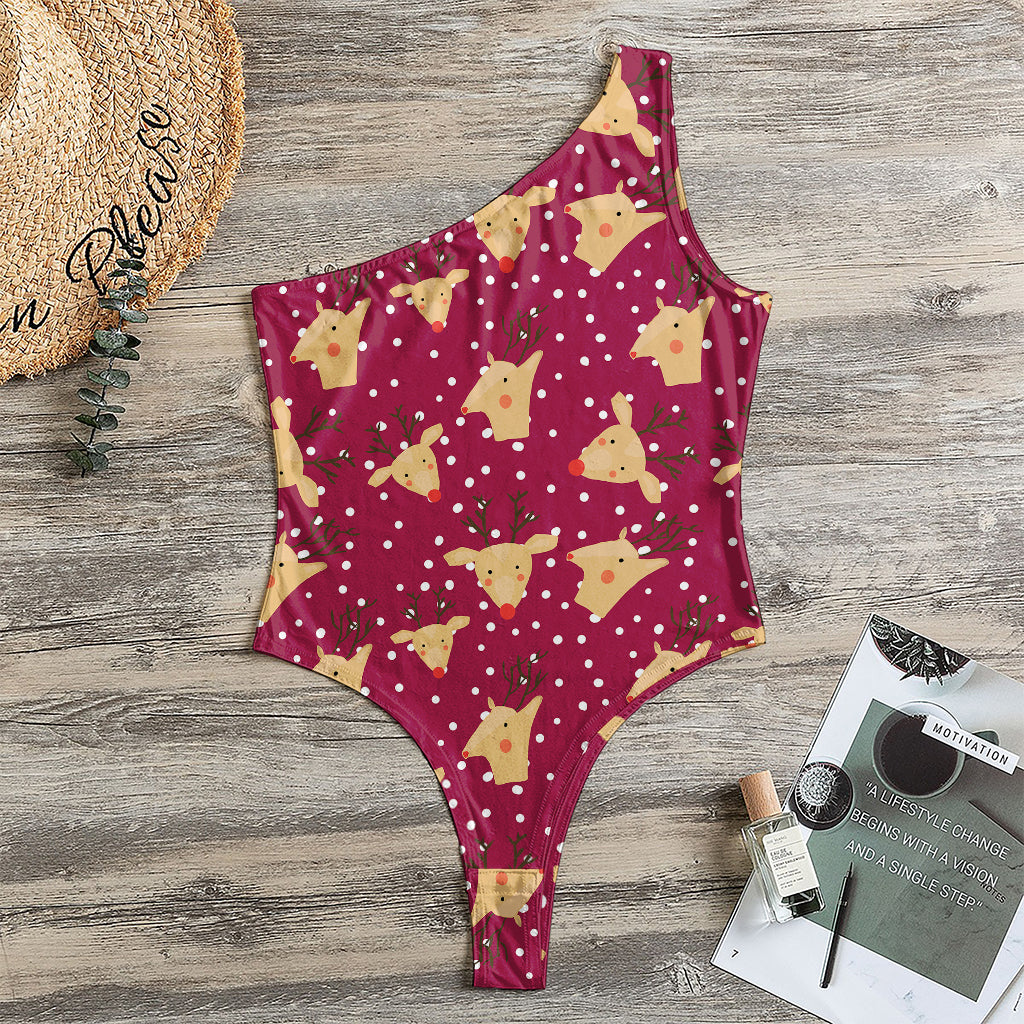 Christmas Deer Pattern Print One Shoulder Bodysuit