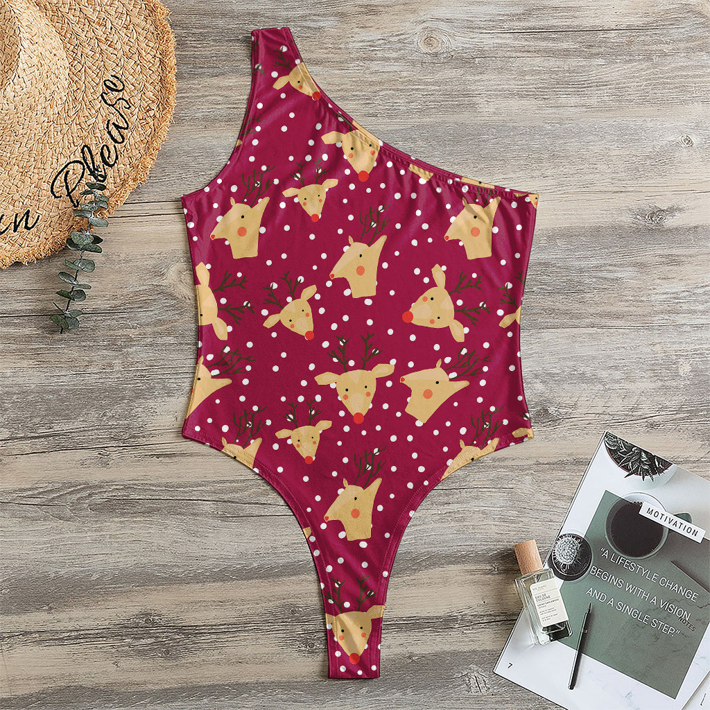 Christmas Deer Pattern Print One Shoulder Bodysuit