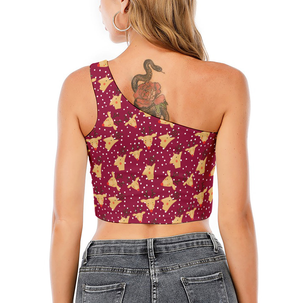 Christmas Deer Pattern Print One Shoulder Crop Top