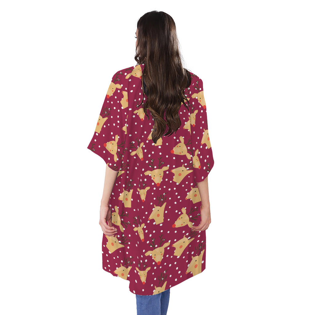 Christmas Deer Pattern Print Open Front Beach Cover Up