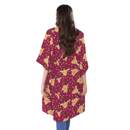 Christmas Deer Pattern Print Open Front Beach Cover Up