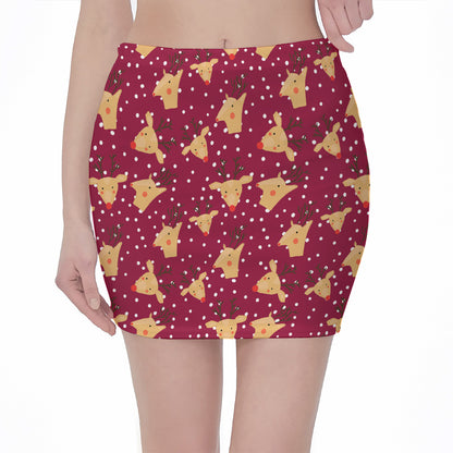 Christmas Deer Pattern Print Pencil Mini Skirt