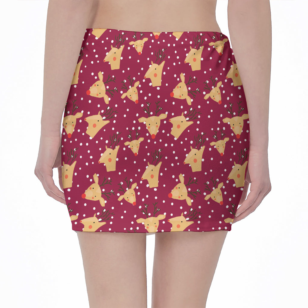 Christmas Deer Pattern Print Pencil Mini Skirt