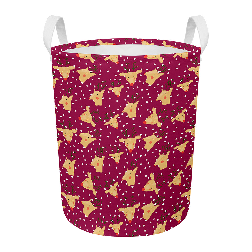 Christmas Deer Pattern Print Round Laundry Basket