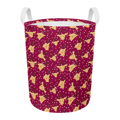 Christmas Deer Pattern Print Round Laundry Basket
