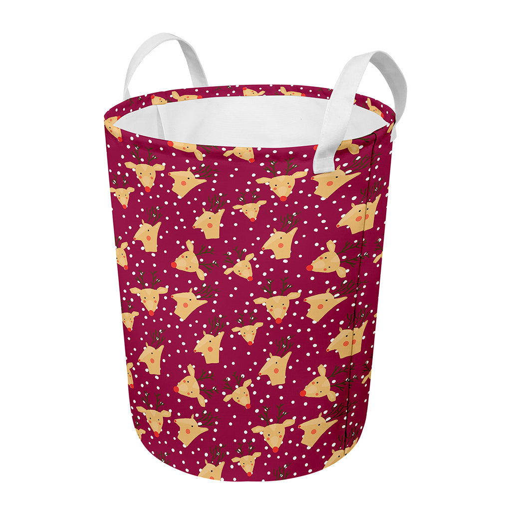 Christmas Deer Pattern Print Round Laundry Basket