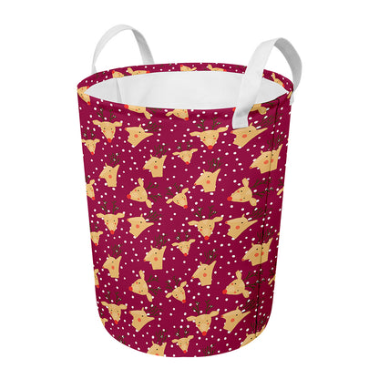 Christmas Deer Pattern Print Round Laundry Basket