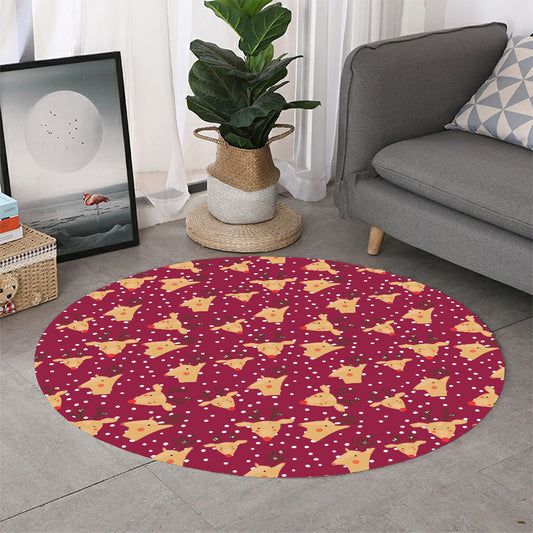 Christmas Deer Pattern Print Round Rug