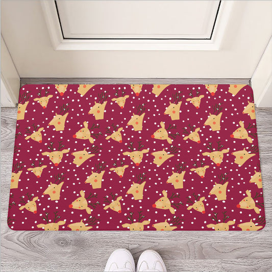 Christmas Deer Pattern Print Rubber Doormat