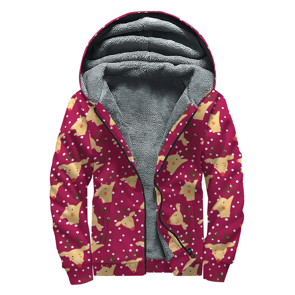 Christmas Deer Pattern Print Sherpa Lined Zip Up Hoodie