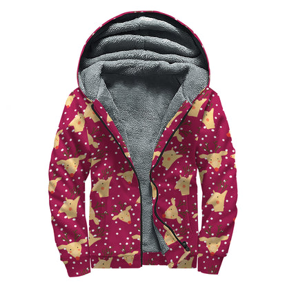Christmas Deer Pattern Print Sherpa Lined Zip Up Hoodie