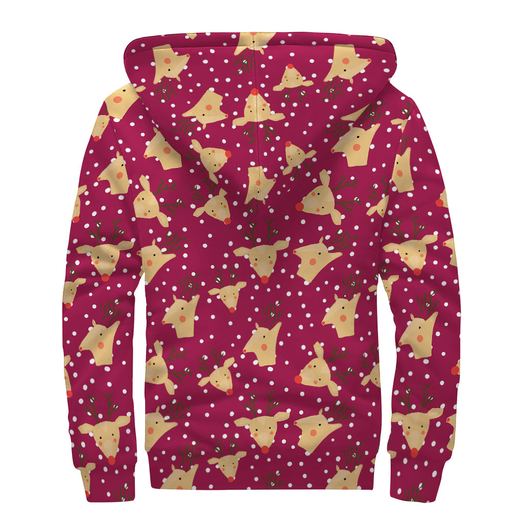 Christmas Deer Pattern Print Sherpa Lined Zip Up Hoodie