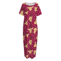 Christmas Deer Pattern Print Short Sleeve Long Nightdress