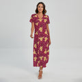 Christmas Deer Pattern Print Short Sleeve Maxi Dress