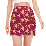 Christmas Deer Pattern Print Side Slit Mini Skirt