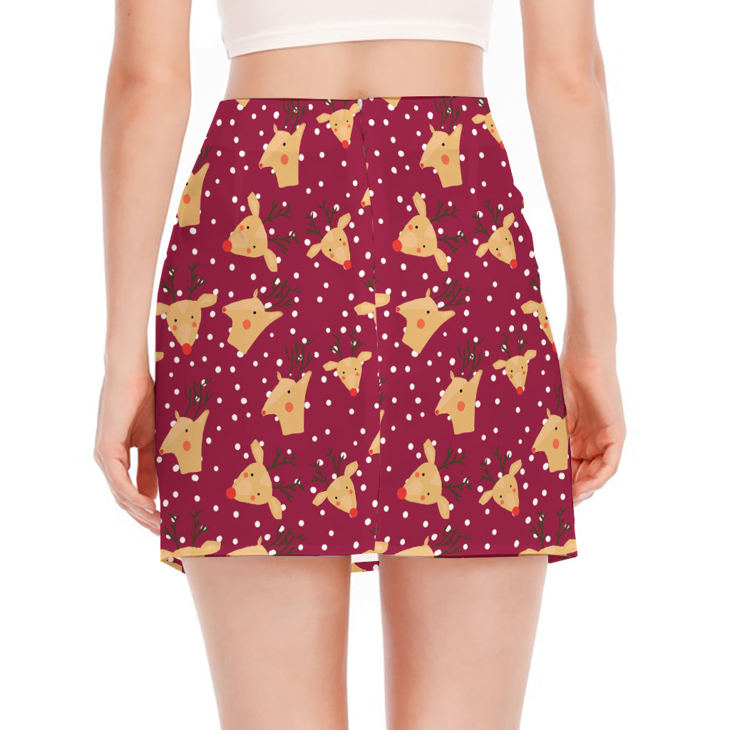Christmas Deer Pattern Print Side Slit Mini Skirt