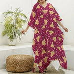 Christmas Deer Pattern Print Silk V-Neck Kaftan Dress