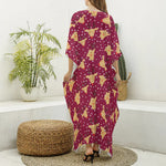 Christmas Deer Pattern Print Silk V-Neck Kaftan Dress