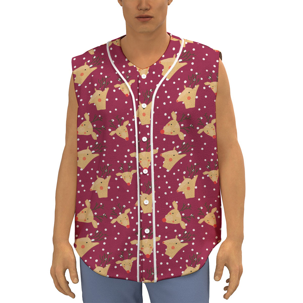 Christmas Deer Pattern Print Sleeveless Baseball Jersey
