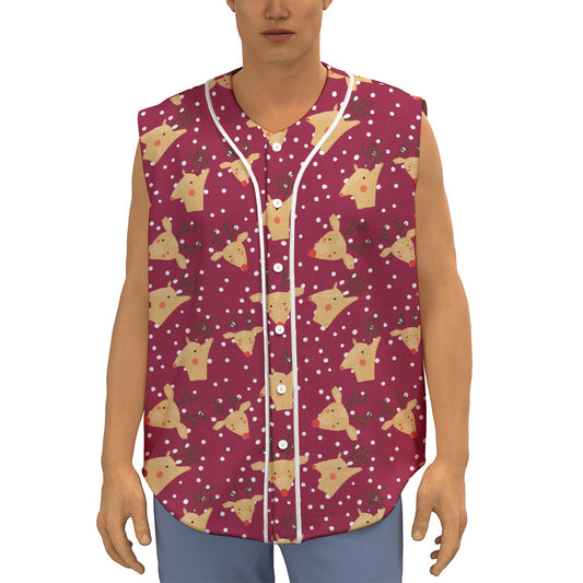 Christmas Deer Pattern Print Sleeveless Baseball Jersey