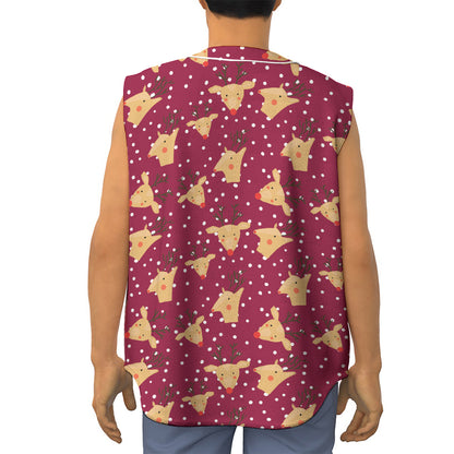 Christmas Deer Pattern Print Sleeveless Baseball Jersey