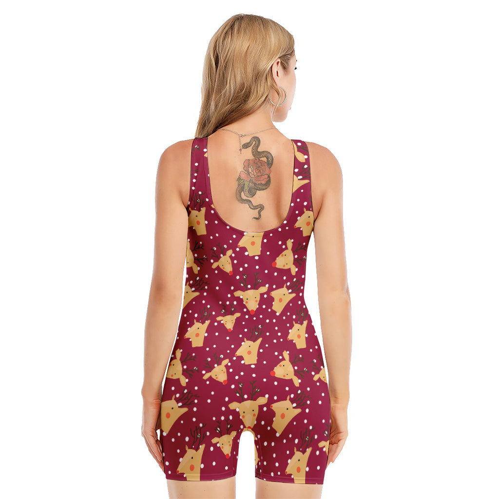 Christmas Deer Pattern Print Sleeveless One Piece Swimsuit