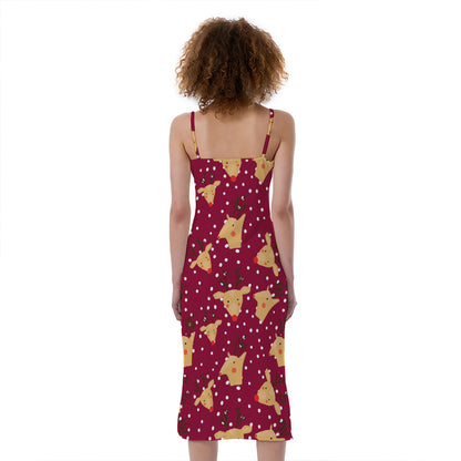 Christmas Deer Pattern Print Slim Fit Midi Cami Dress