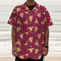 Christmas Deer Pattern Print Textured Short Sleeve Shirt