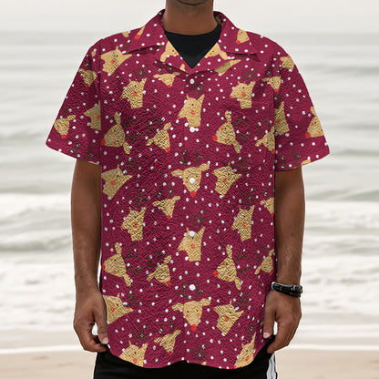 Christmas Deer Pattern Print Textured Short Sleeve Shirt