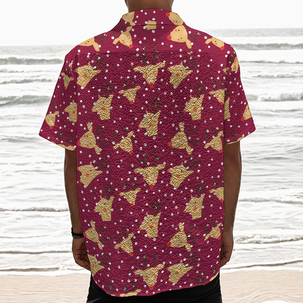 Christmas Deer Pattern Print Textured Short Sleeve Shirt
